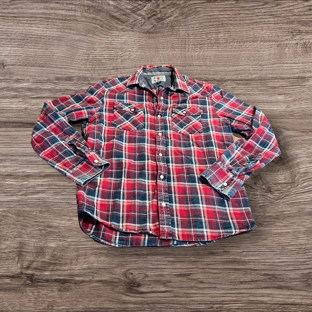 Desert Son Men’s Plaid Flannel Pearl Snap Button Up Shirt Size Medium